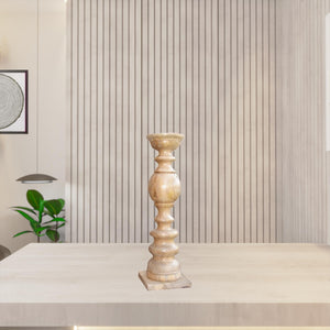 Homeroots 24" Natural Solid Wood Floor Pillar Candle Holder   482663