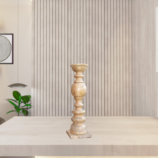 Homeroots 24" Natural Solid Wood Floor Pillar Candle Holder   482663