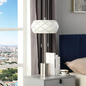 HomeRoots 28" Silver Metal Table Lamp – Modern Geometric Laser-Cut Shade for Stylish Ambient Illumination 482668