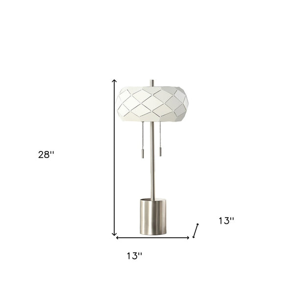 HomeRoots 28" Silver Metal Table Lamp – Modern Geometric Laser-Cut Shade for Stylish Ambient Illumination 482668