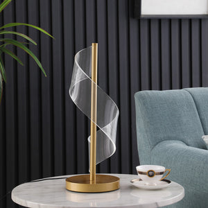 Homeroots 19" Gold Modern Swirl Metal And  Acrylic Led Table Lamp   482669
