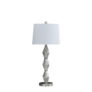 Homeroots 30" Brushed Silver Geo Glass Table Lamp With White Shade   482670