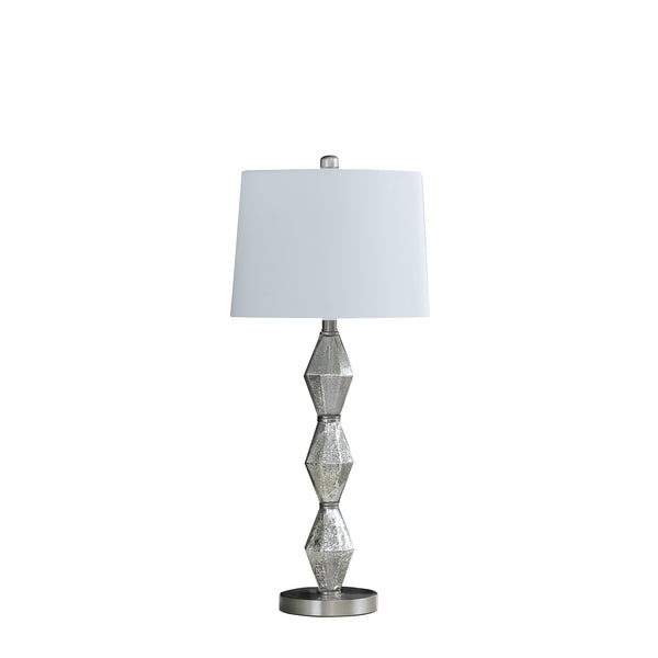 Homeroots 30" Brushed Silver Geo Glass Table Lamp With White Shade   482670