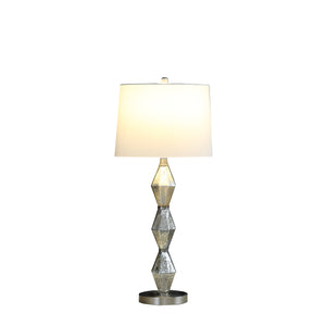 Homeroots 30" Brushed Silver Geo Glass Table Lamp With White Shade   482670