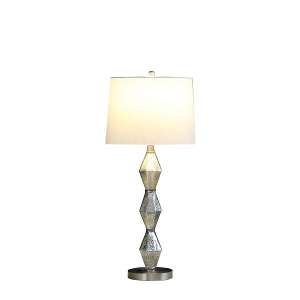 Homeroots 30" Brushed Silver Geo Glass Table Lamp With White Shade   482670