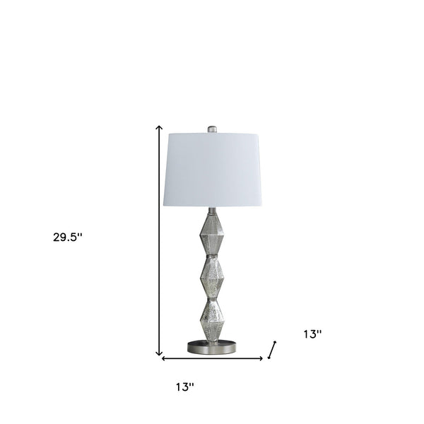 Homeroots 30" Brushed Silver Geo Glass Table Lamp With White Shade   482670