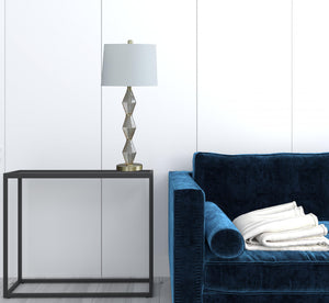 Homeroots 30" Brushed Gold Geo Glass Table Lamp With Shade Multi  482671