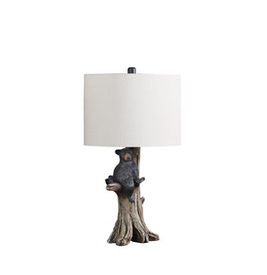 Homeroots 25" Black Blear In A Tree  Table Lamp With Beige Shade   482672