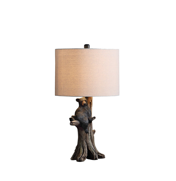 Homeroots 25" Black Blear In A Tree  Table Lamp With Beige Shade   482672
