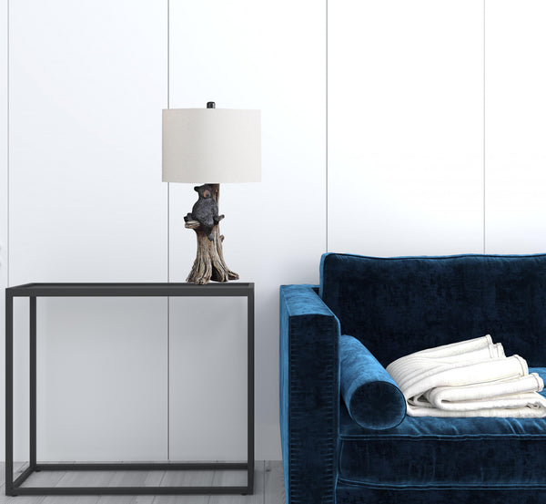 Homeroots 25" Black Blear In A Tree  Table Lamp With Beige Shade   482672