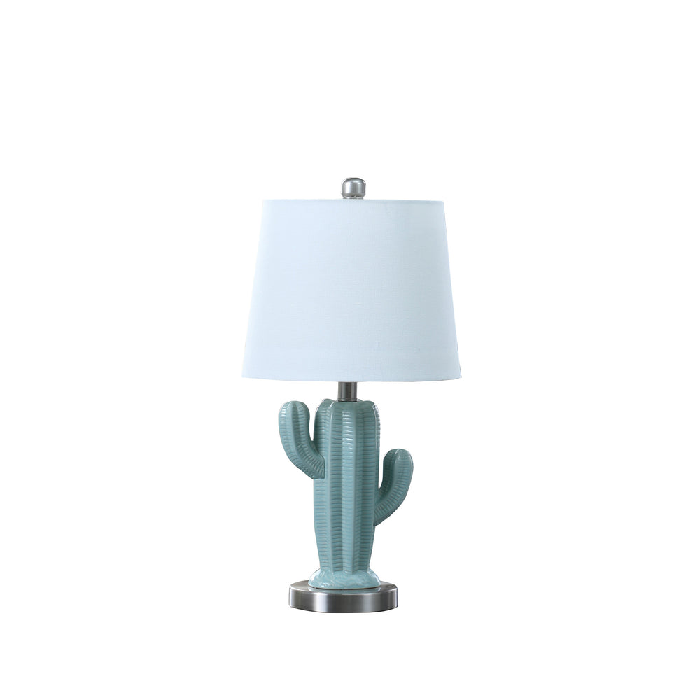 Homeroots 22" Pale Blue Green Ceramic Cactus Table Lamp With White Shade   482673