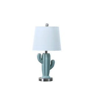 Homeroots 22" Pale Blue Green Ceramic Cactus Table Lamp With White Shade   482673
