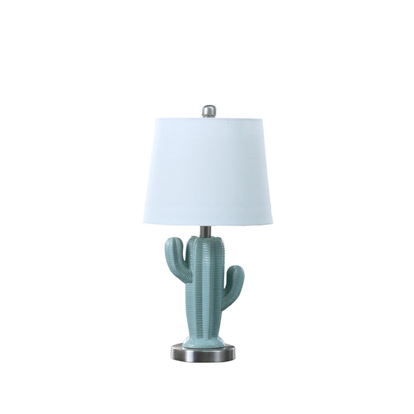Homeroots 22" Pale Blue Green Ceramic Cactus Table Lamp With White Shade   482673