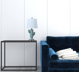 Homeroots 22" Pale Blue Green Ceramic Cactus Table Lamp With White Shade   482673