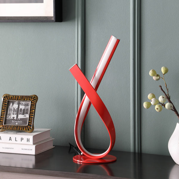 Homeroots 17" Red Modern Abstract Ribbons Table Lamp   482674