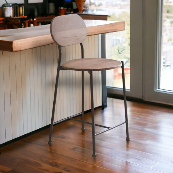 Homeroots 25" Brown And Black Iron Low Back Bar Height Bar Chair   482676