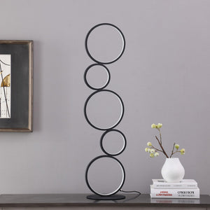 HomeRoots 39" Abstract Five Circle Geometric Sculpture LED Table Lamp for Modern Home Décor and Illumination Matte Black 482679