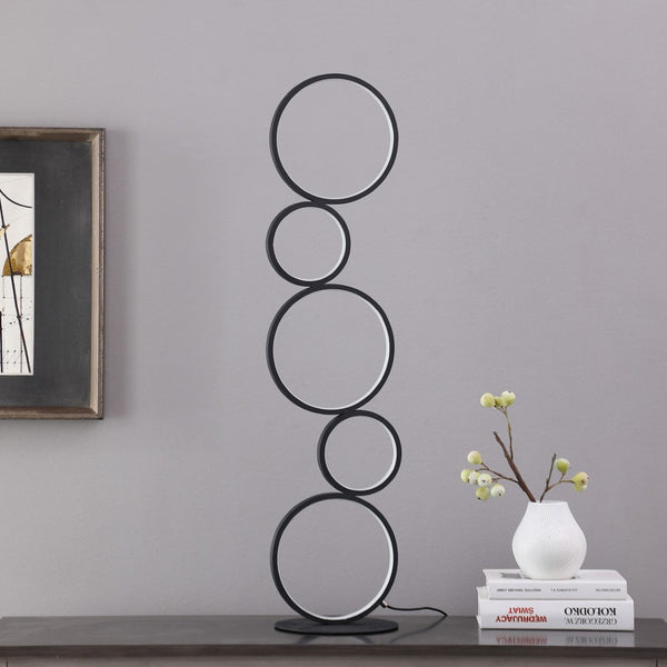 HomeRoots 39" Abstract Five Circle Geometric Sculpture LED Table Lamp for Modern Home Décor and Illumination Matte Black 482679
