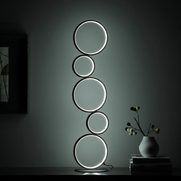 HomeRoots 39" Abstract Five Circle Geometric Sculpture LED Table Lamp for Modern Home Décor and Illumination Matte Black 482679