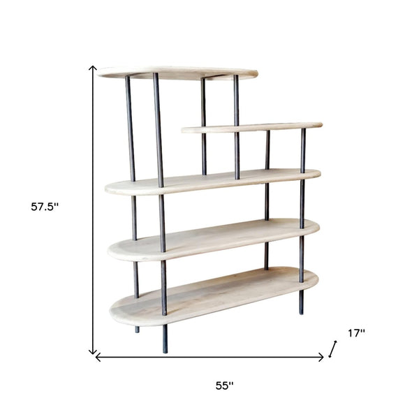 HomeRoots 58" Modern White and Gray Iron Five-Tier Bookcase - Stylish Storage for Home and Office Décor 482680