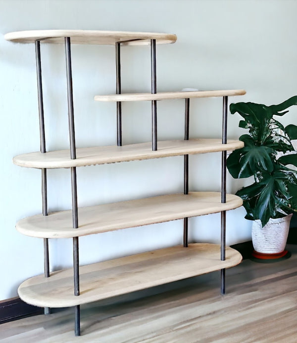 HomeRoots 58" Modern White and Gray Iron Five-Tier Bookcase - Stylish Storage for Home and Office Décor 482680