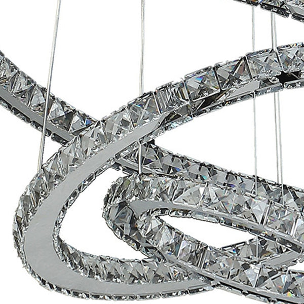 Homeroots Silver Metal And Crystals Led Dimmable Chandelier   482686