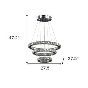 Homeroots Silver Metal And Crystals Led Dimmable Chandelier   482687