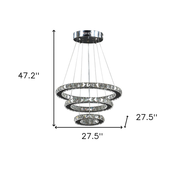 Homeroots Silver Metal And Crystals Led Dimmable Chandelier   482687