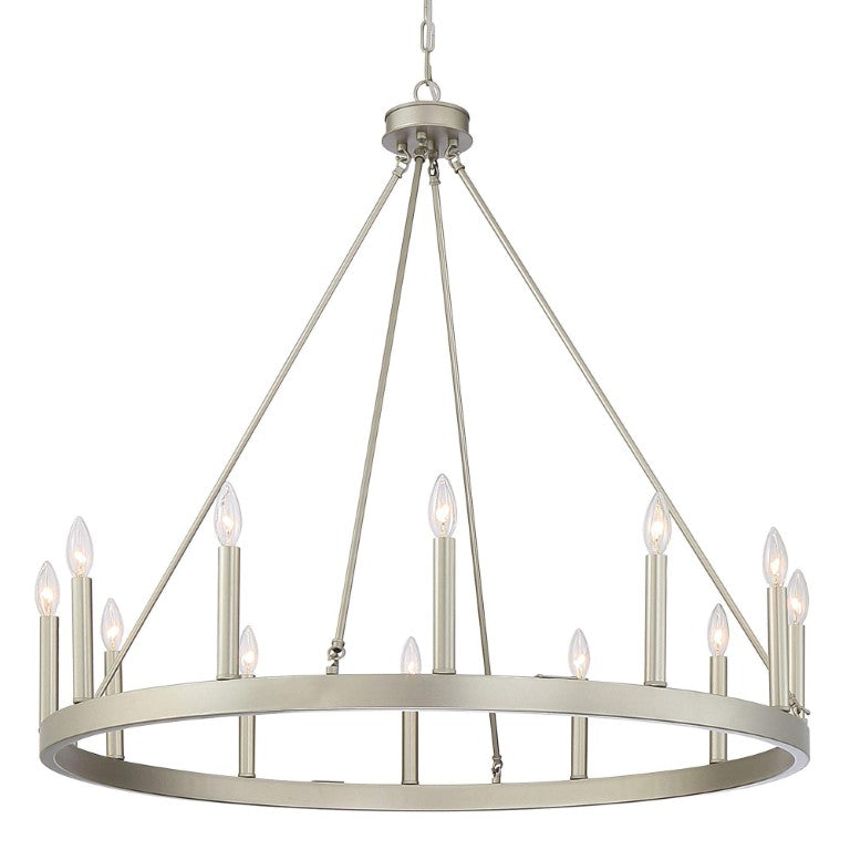 HomeRoots Silver Twelve Light Dimmable Metal Chandelier for Glamorous Dining and Foyer Spaces 482692