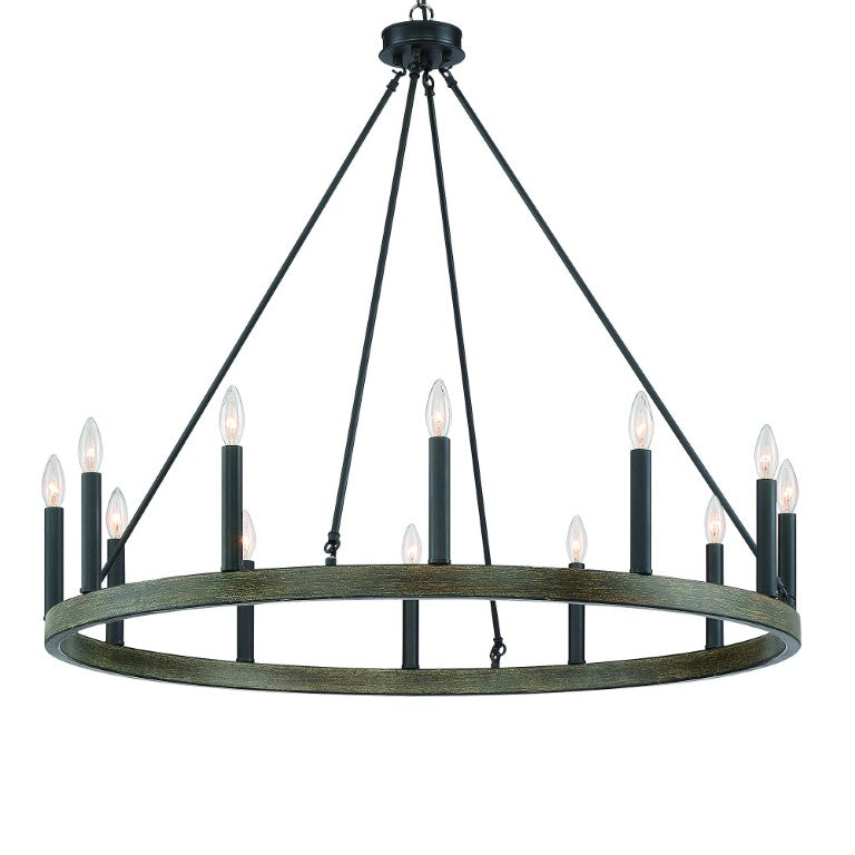HomeRoots Black Dimmable Twelve Light Metal Chandelier for Elegant Dining and Living Spaces 482694