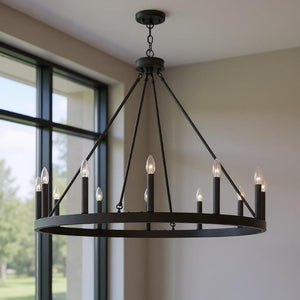 Bronze Twelve Light Dimmable Metal Chandelier for Elegant Dining and Foyer Spaces