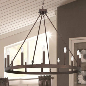 Bronze Twelve Light Dimmable Metal Chandelier for Elegant Dining and Foyer Spaces