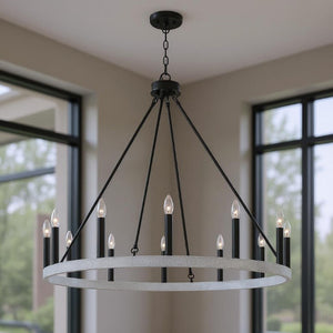 Black Metal Twelve Light Dimmable Chandelier for Elegant Dining and Living Rooms