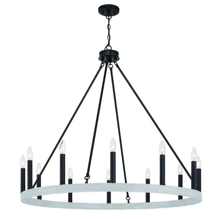 HomeRoots Black Metal Twelve Light Dimmable Chandelier for Elegant Dining and Living Rooms 482696