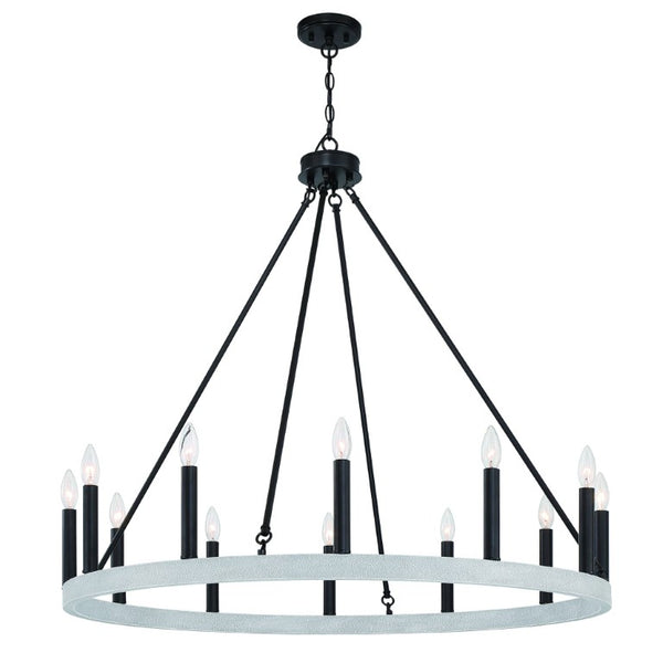 HomeRoots Black Metal Twelve Light Dimmable Chandelier for Elegant Dining and Living Rooms 482696