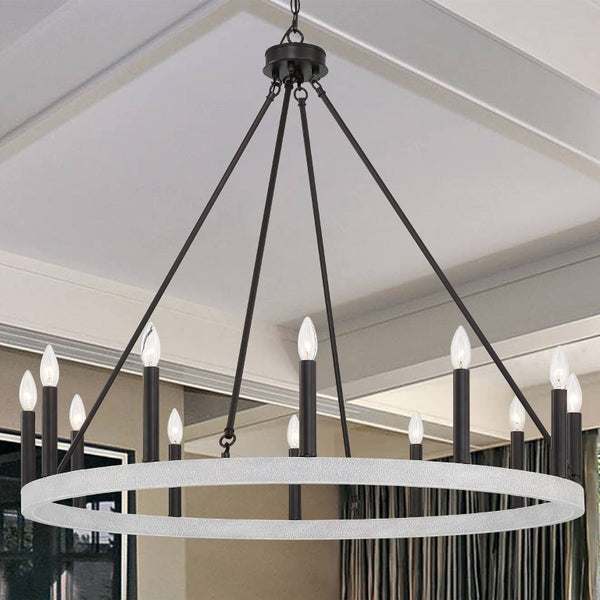 Black Metal Twelve Light Dimmable Chandelier for Elegant Dining and Living Rooms