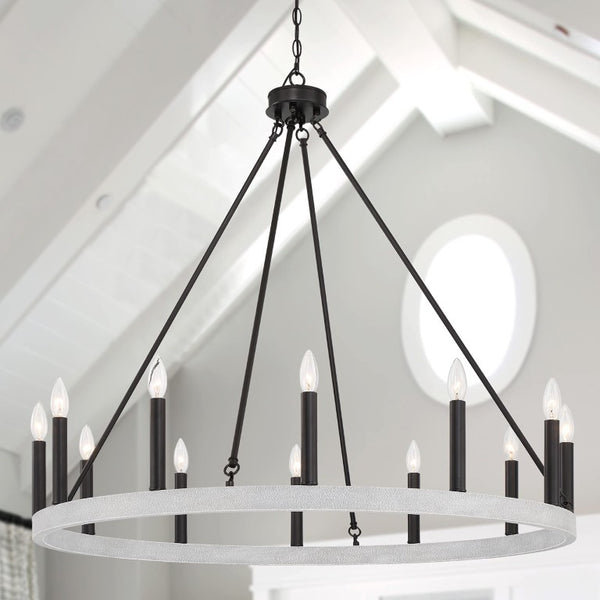 Black Metal Twelve Light Dimmable Chandelier for Elegant Dining and Living Rooms