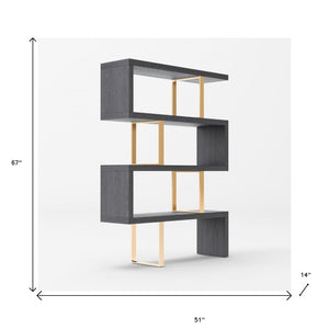HomeRoots Gold Four-Tier Bookcase with Zig-Zag Design - Modern Gray & Gold Shelving for Stylish Storage Solutions 482698