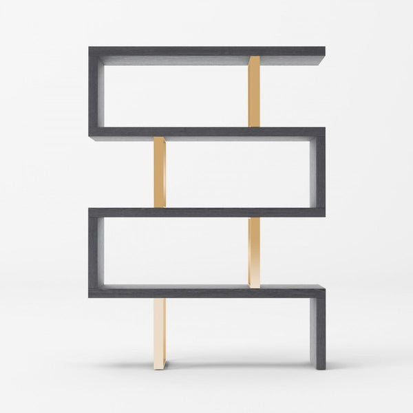 HomeRoots Gold Four-Tier Bookcase with Zig-Zag Design - Modern Gray & Gold Shelving for Stylish Storage Solutions 482698