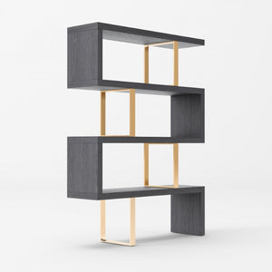 HomeRoots Gold Four-Tier Bookcase with Zig-Zag Design - Modern Gray & Gold Shelving for Stylish Storage Solutions 482698