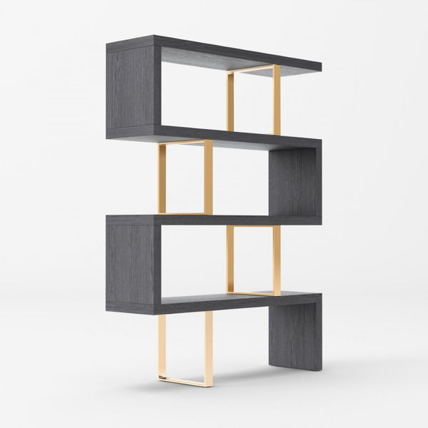 HomeRoots Gold Four-Tier Bookcase with Zig-Zag Design - Modern Gray & Gold Shelving for Stylish Storage Solutions 482698