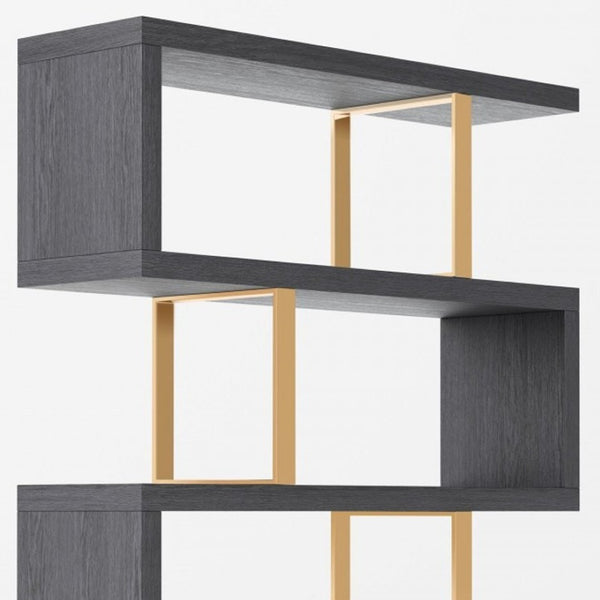 HomeRoots Gold Four-Tier Bookcase with Zig-Zag Design - Modern Gray & Gold Shelving for Stylish Storage Solutions 482698