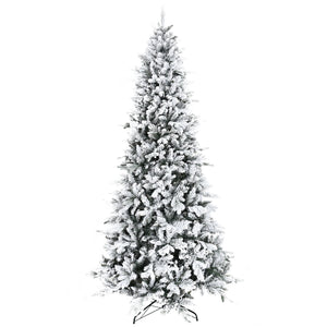 English Elm HOMCOM 9ft Snow-Flocked Pine Artificial Christmas Tree with 2068 Branches, Auto-Open, Fire-Safe Decor W2225P217077
