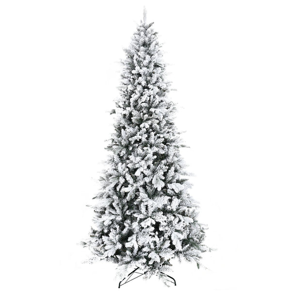 English Elm HOMCOM 9ft Snow-Flocked Pine Artificial Christmas Tree with 2068 Branches, Auto-Open, Fire-Safe Decor W2225P217077