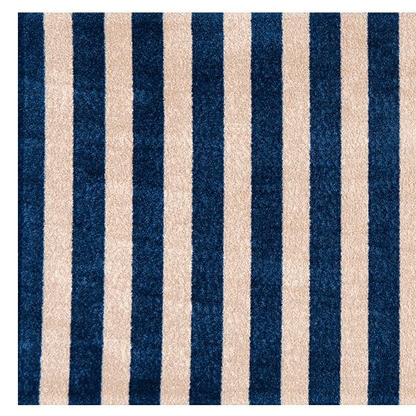 Homeroots 2' X 4' Navy And Sand Striped Tufted Washable Non Skid Area Rug  Nylon 482705