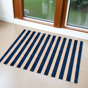 Homeroots 2' X 4' Navy And Sand Striped Tufted Washable Non Skid Area Rug  Nylon 482705