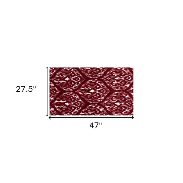 Homeroots 2' X 4' Red And White Ikat Tufted Washable Non Skid Area Rug  Nylon 482717