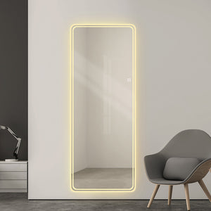 English Elm 65"x24" Full Length LED Floor Mirror with Dimming Touch, 3 Color Temps, Explosion-Proof Glass, Wall Mountable W2709P289326