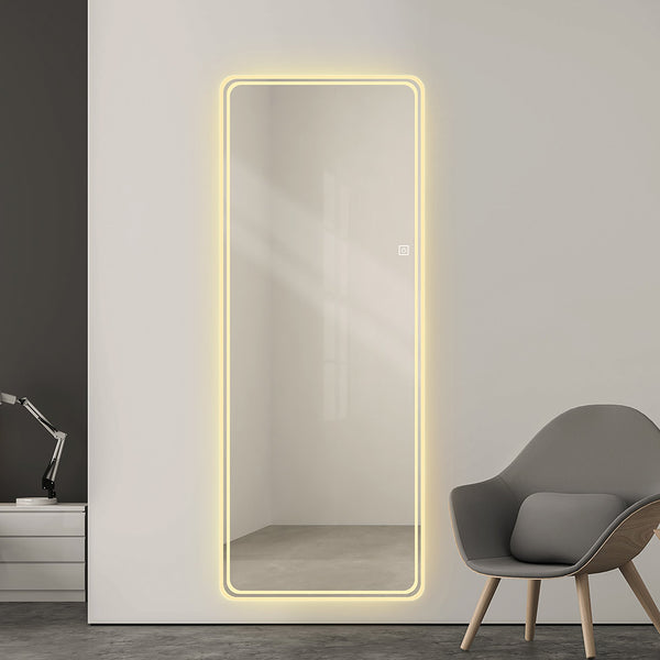 English Elm 65"x24" Full Length LED Floor Mirror with Dimming Touch, 3 Color Temps, Explosion-Proof Glass, Wall Mountable W2709P289326