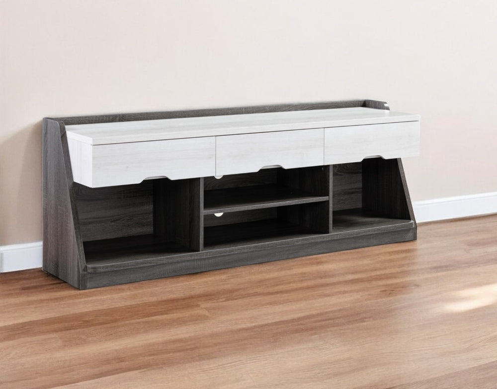 Homeroots 62" Gray And White Enclosed And Open Storage Tv Stand  Manufactured Wood 482783